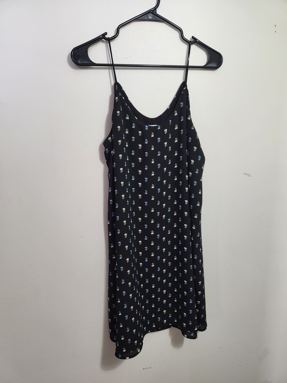 Blue Rain Black Mini Slip Dress with Blue Floral Print